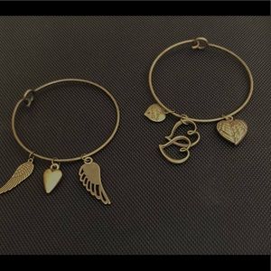 NEW Two Bangle Bracelets Wings Hearts love sisters